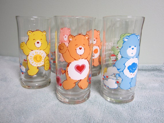 1980's collectible Care Bear drink glasses complete set of