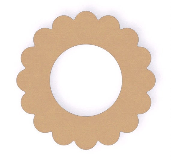 Three Unfinished Round Wooden Scalloped frames by WoodCraftCutouts