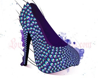 Glamourous Peacock Shoe - Fashion Illustration - POSTCARD