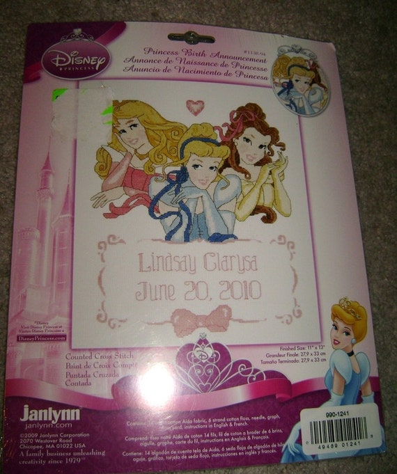 Disney Princess Birth Announcement Cross Stitch Kit Janlynn