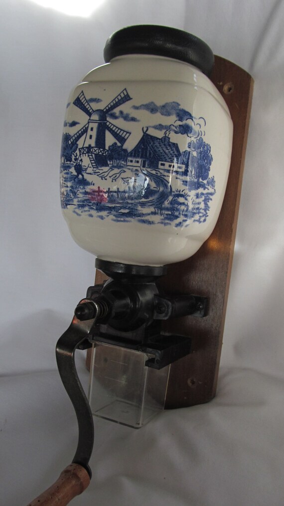 Vintage Blue Delft Coffee Grinder Wall Mount Fresh Brew Coffee