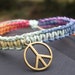 Handmade Rainbow Hemp Bracelet With Peace Symbol Charm (sliding knot closure)