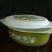 Vintage Olive Crazy Daisy 2 and 1/2 Quart Pyrex Casserole and Lid