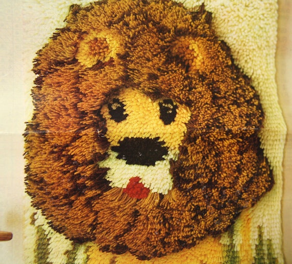 Vintage 70s Lion Rya Rug Latch Hook Kit DIY by OrangeDogVintage