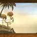 40s, Turner/ rare, wood frame (silver) / flamingo mirror / cabana room / 1940s / tropical / island/ art deco