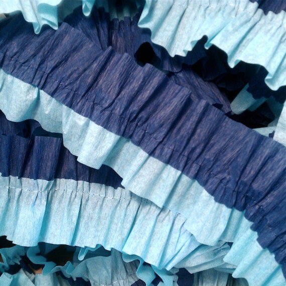 36 Navy and Baby Blue Ruffled Crepe Paper Streamers - Party Decoration - Craft and Party Supplies Il_570xn