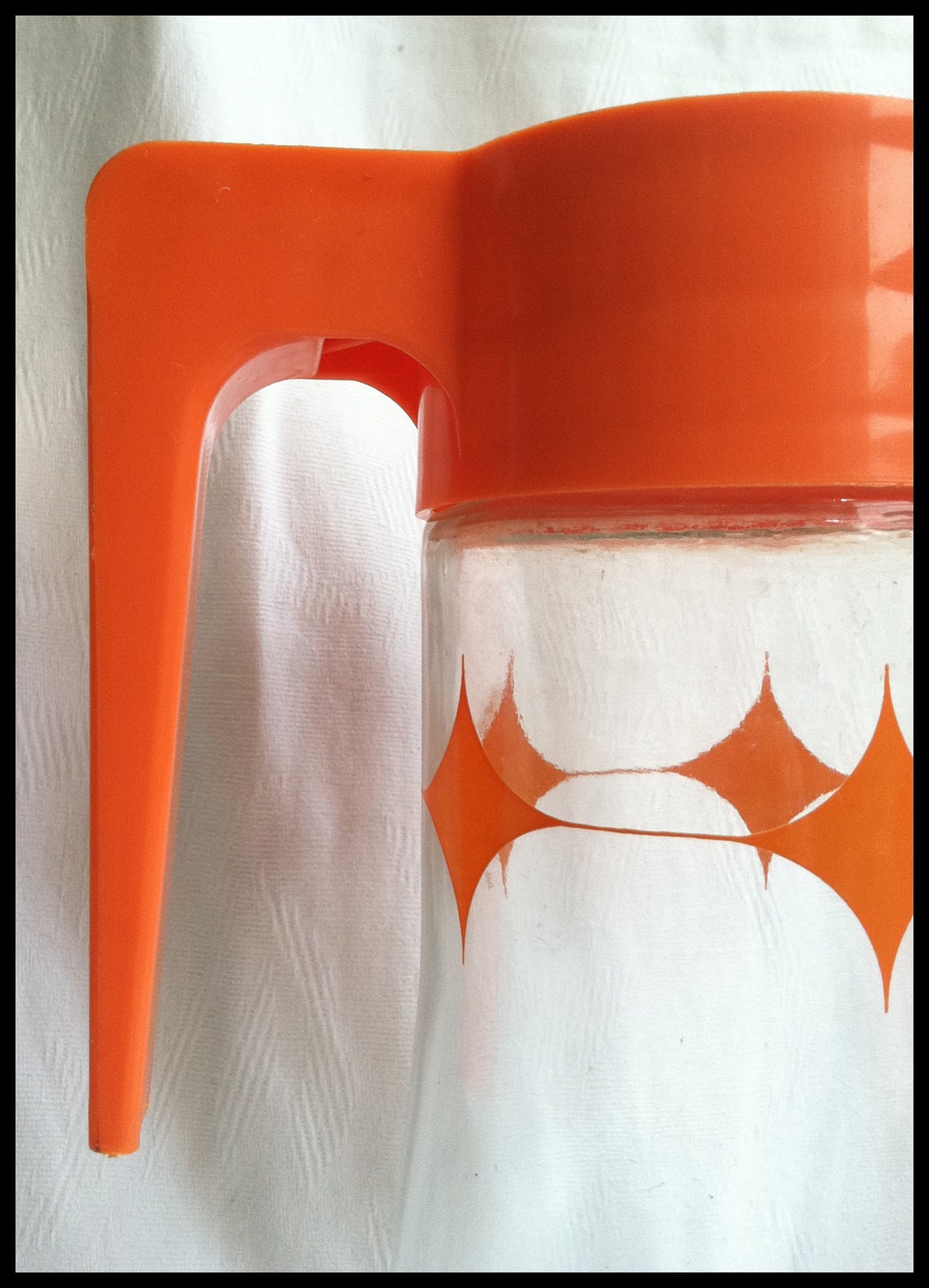 SALE! two retro vintage orange topped glass carafes Haute Juice