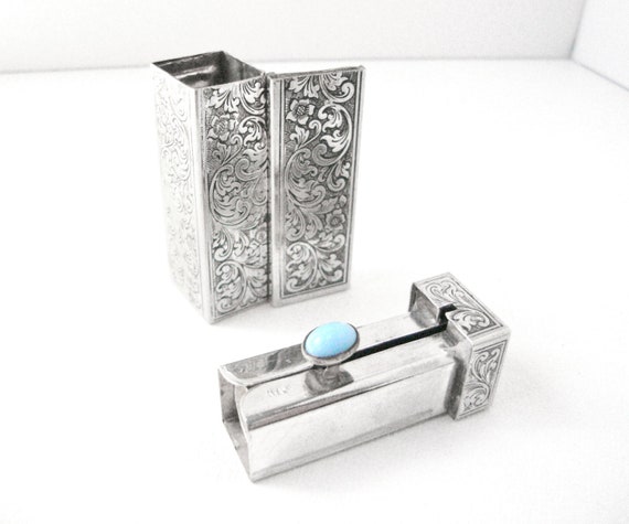 Vintage Lipstick Case With Mirror Engraved 800 Silver With