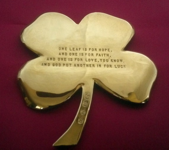 Items Similar To Vintage Gerity Irish Brass Four Leaf Clover Desk Paperweight Good Luck Piece