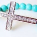 FREE SHIPPING Sideway Cross Silver Crystal Bracelet,Handmade Jewelry
