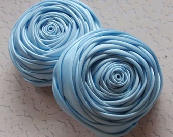 2 Handmade Rolled Roses (2.5 inches) in Blue Topza MY-015 - 50 Ready To Ship