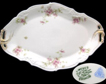 Antique Limoges Oval Pierced Handled Serving Platter - France