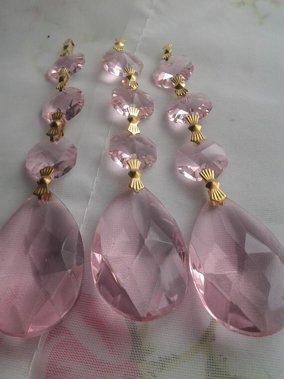 ONE Pink Triple Bead Chandelier Crystal Ornaments Crystal