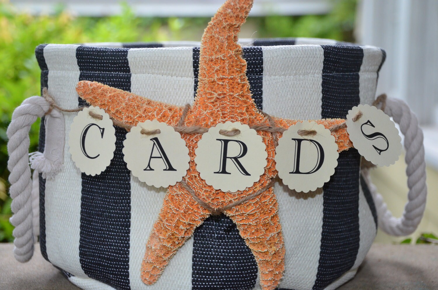 Nautical wedding card holder with banner sign card box beach