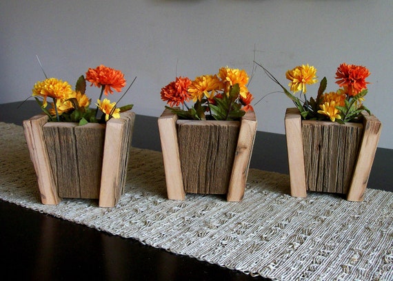 Set of 3 Rustic Barn Wood Flower Pots