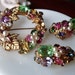 Vintage Austrian Crystal Brooch and Earrings Set - Fruit Salad and Pearl Circle Pin Demi Parure