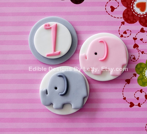 12 Elephant Cupcake Toppers - Fondant elephant cucpake toppers for baby shower / birthday Il_570xn
