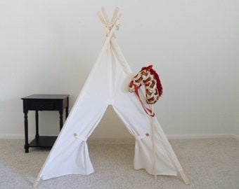 Kids Teepee with Door Ties Kids Play Tent Tipi Wigwam or Playhouse Muslin Teepee Pictured in Unbleached