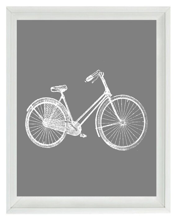 Bicycle Bike Vintage Wall Art Print White Gray Nursery