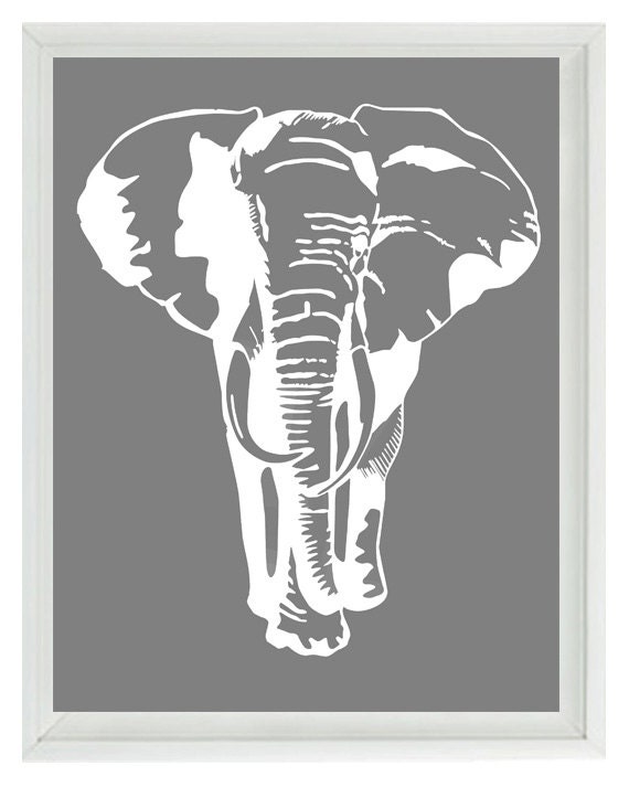 Elephant Nursery Wall Art Prints White Gray Decor