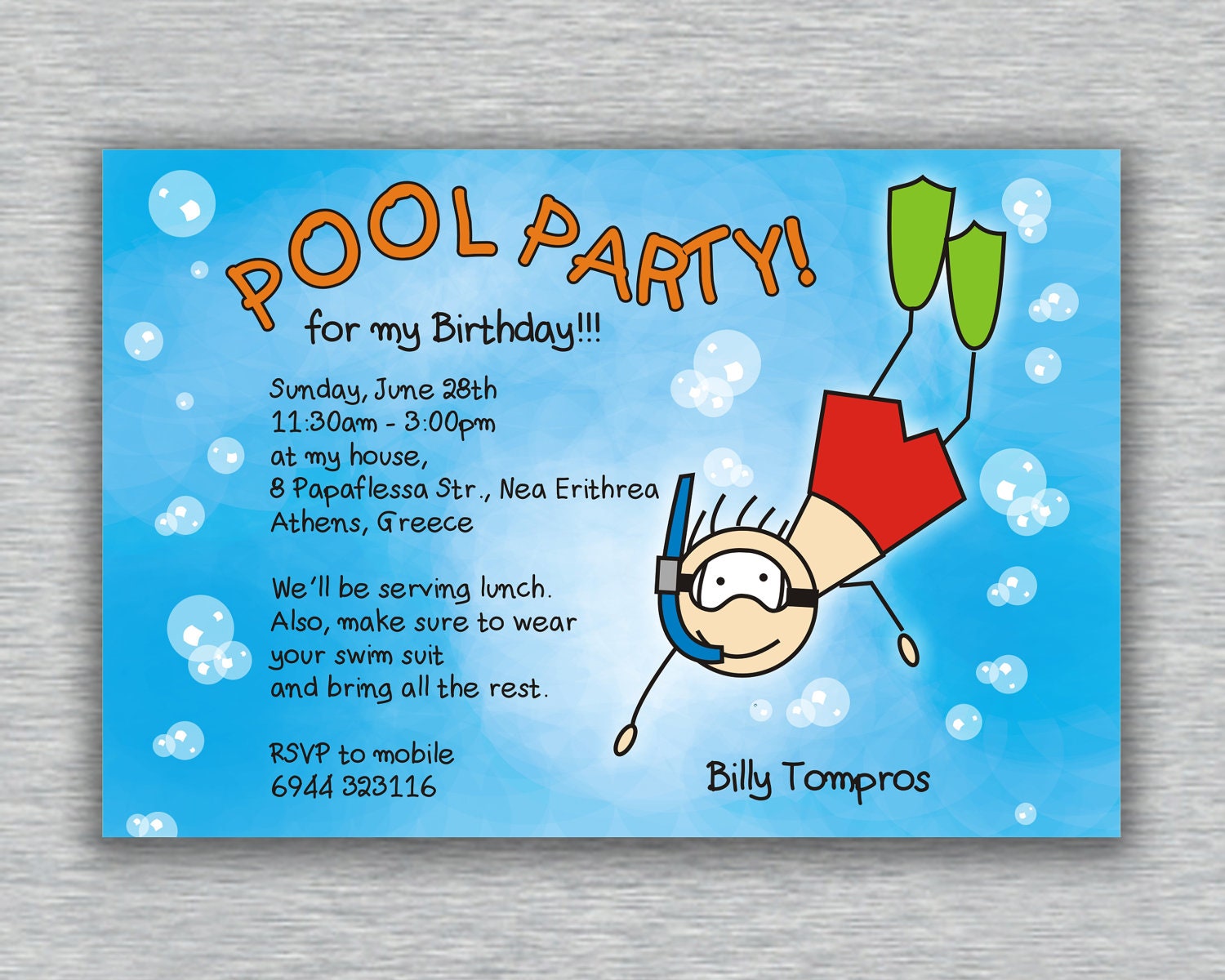 Pool Birthday Party Invitations 10