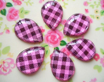 15pcs -Acrylic pink waterdrop Lattice cabochon 13x18mm