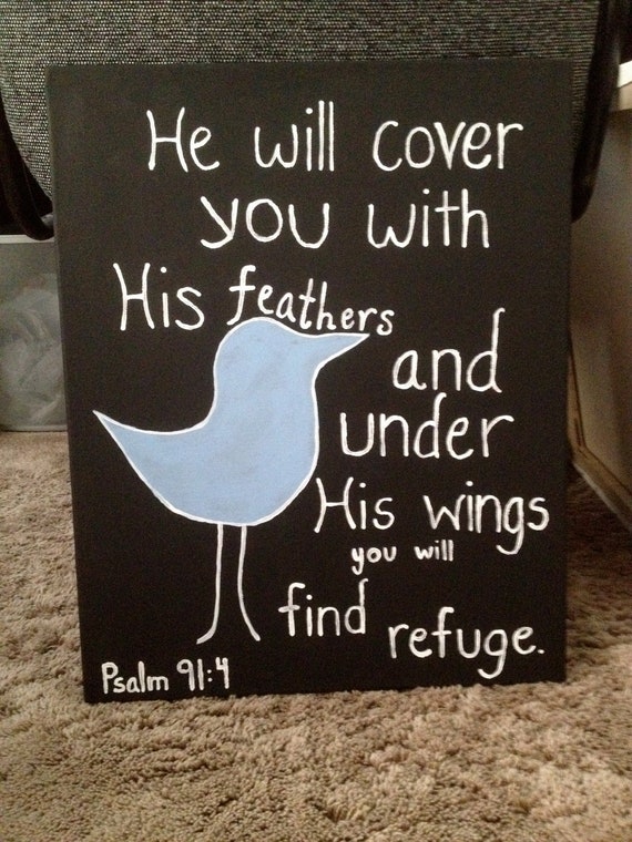 Bird Bible Verse Painting Psalm 91:4 16x20 Canvas