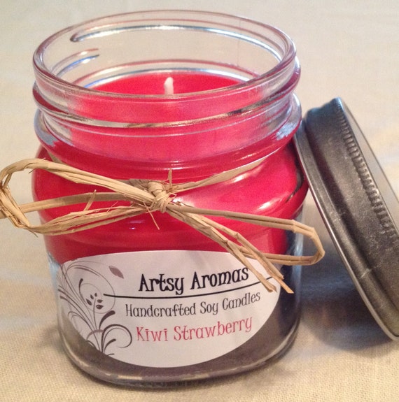 Items similar to 8oz Soy Candle Kiwi Strawberry Scent Red and