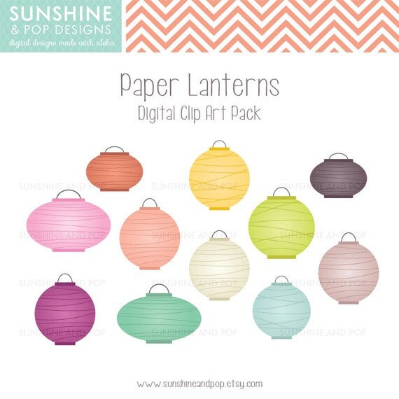 INSTANT DOWNLOAD - Chinese Tissue Paper Lanterns Digital Clip Art - for scrapbooking, cards, stationary, invitations, and all paper crafts Il_570xn
