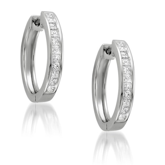 14k White Gold Princess-cut Diamond Hoop Earrings 1 Cttw By La4ve