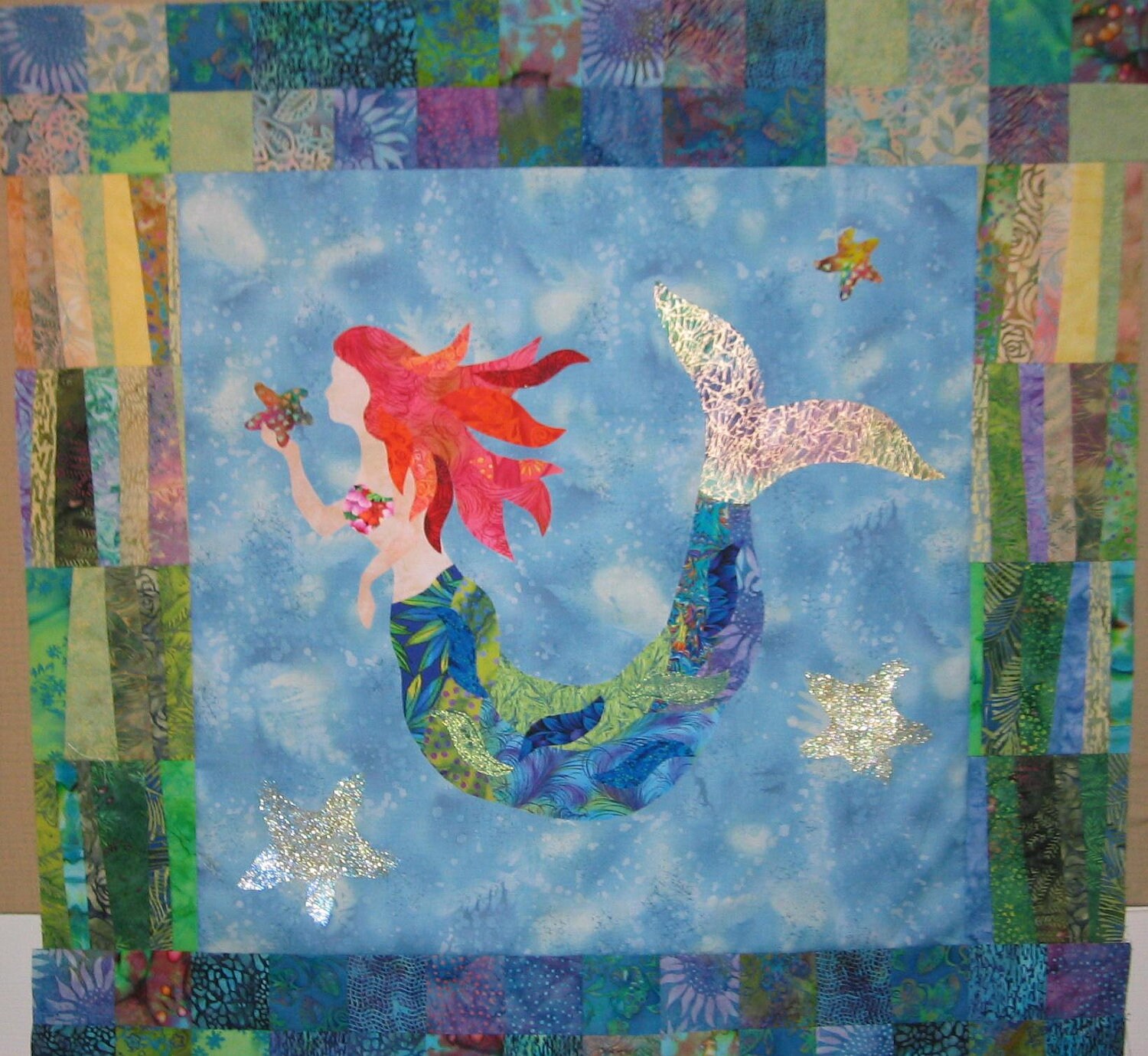 The Mermaid raw edge applique and pieced by DebraHarryArtQuilts