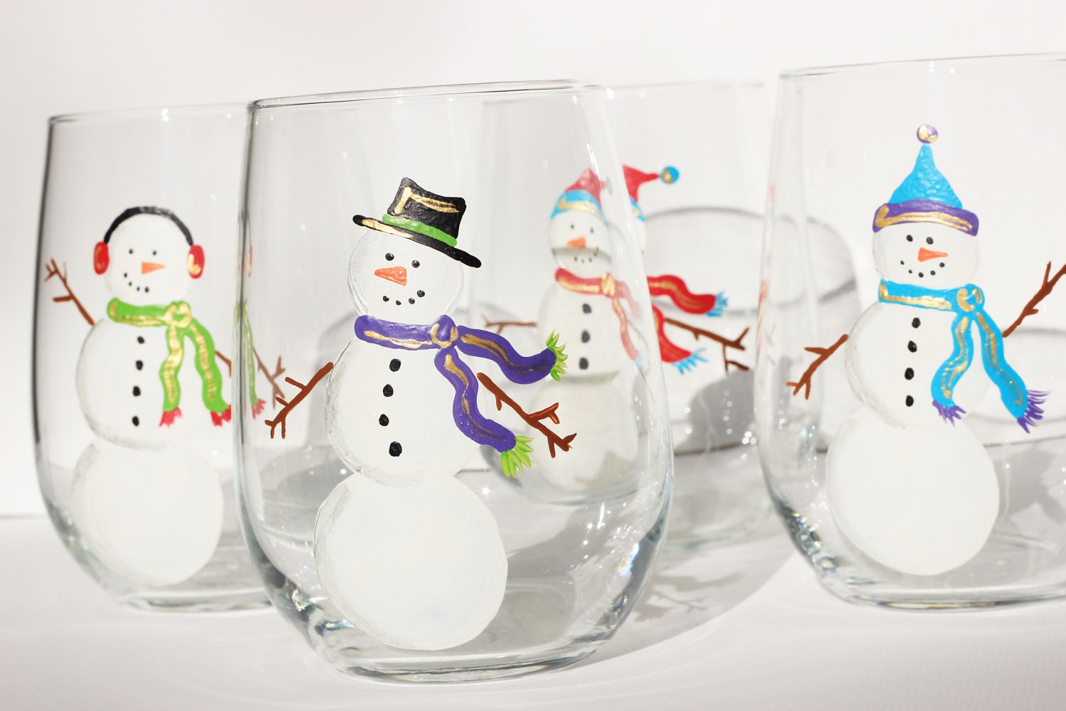 Snowman Stemless Wine Glasses Set Of 4