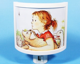Charlottes Web Night Light Literary Gifts Under 20 wilbur Some Pig fern Spider EB White Garth Williams vintage kids books baby girl Nursery