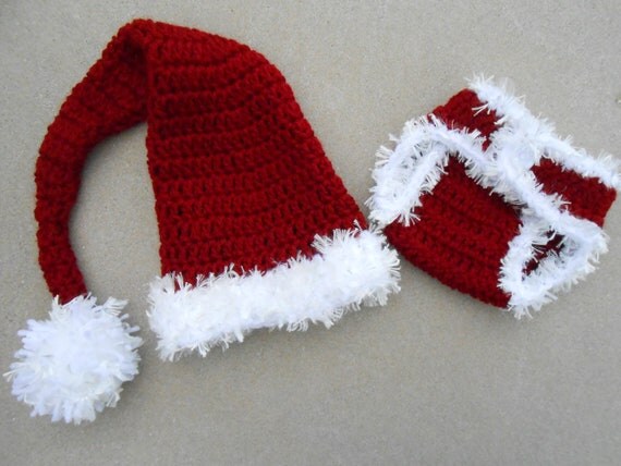 Crochet Baby Christmas Santa Elf Type Hat and Diaper Cover Set