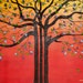 Tree of Life Original Oil Painting Autumn Landscape Squirrel Red Orange Large Painting Abstract Canvas Painting 30" x 24"
