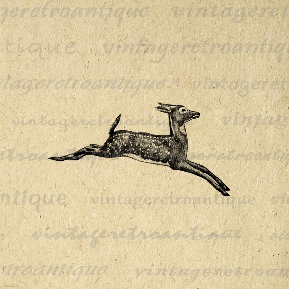 Leaping Deer Digital Graphic Image Download Printable Antique Clip Art ...