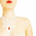 Estelia // FREE SHIPPING // Handmade White Crochet Lace Collar Necklace Red Gem Applique Blouse Accessories Bib Necklace
