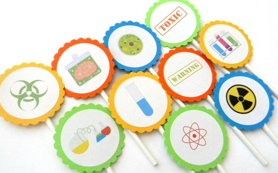 12 Science Cupcake Toppers Science Birthday by thepartypenguin