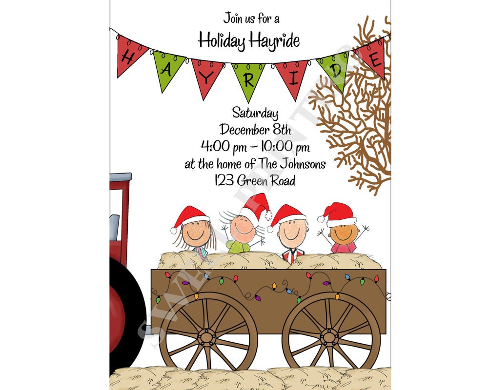 Printable Holiday Hayride Invitation Christmas Hayride