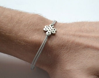 Infinity bracelet for men, gray men's bracelet with a silver endless knot, Tibetan celtic knot, gift for him, chinese knot, Buddhist, yoga