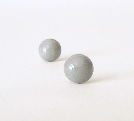 Smoke Gray Shimmer Studs, Gray Earrings, Small Round Posts, hypoallergenic, gray stud earrings