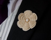 Bride Groom Groomsmen Lace Buttonhole Flower (Ecru)