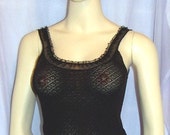 Original 1970s Vintage BNIB Camisole Vest Top by LUX LUX- Black Sheer Stretch Nylon