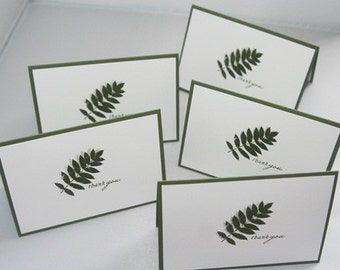 Hand Stamped Fern Thank You Card Set of FiveTen, Masculine Thanks Greeting Card Set, Thank You Stationery