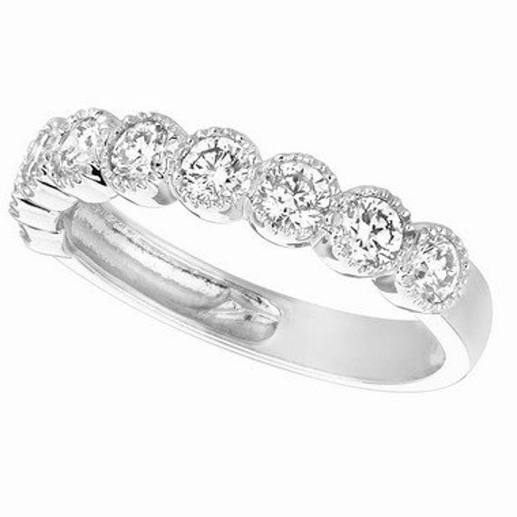 01ct Bezel-Set Diamond Anniversary Ring Wedding Band 14k White ...