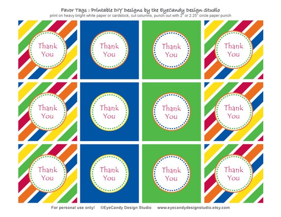 Items similar to Printable Thank You Tags / Favor Tags - Lollipop Candy ...