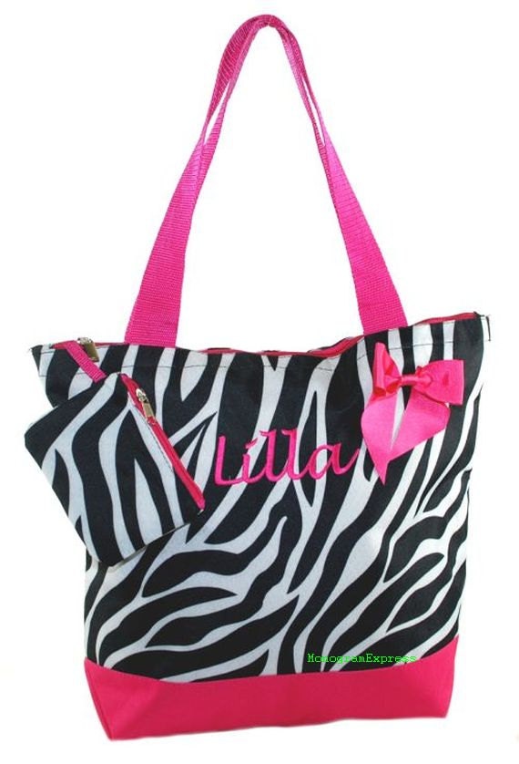 Hot Pink Trim Zebra Bow Coin Purse Tote with by MonogramExpress