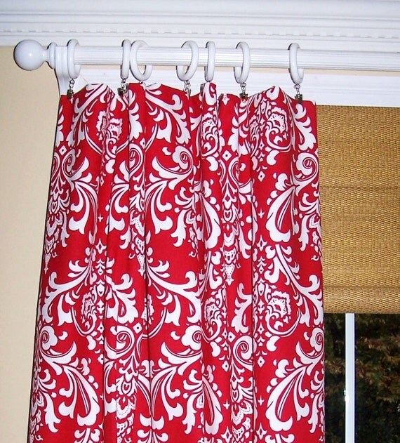 RED DAMASK CURTAINS White Background by Cathyscustompillows