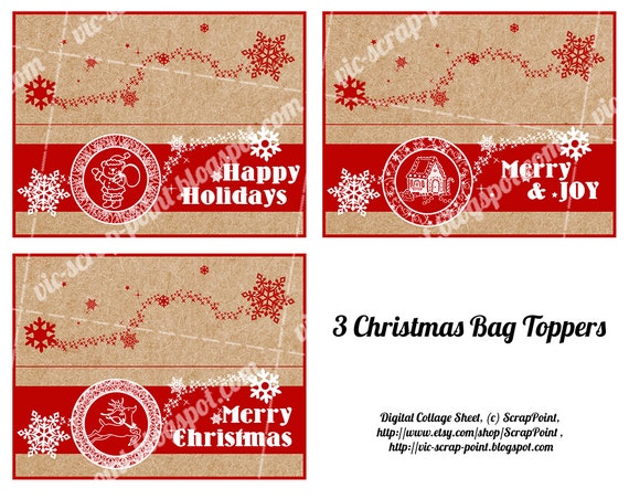 3 PRINTABLE Christmas Party Treat Bag Toppers Double Sided 