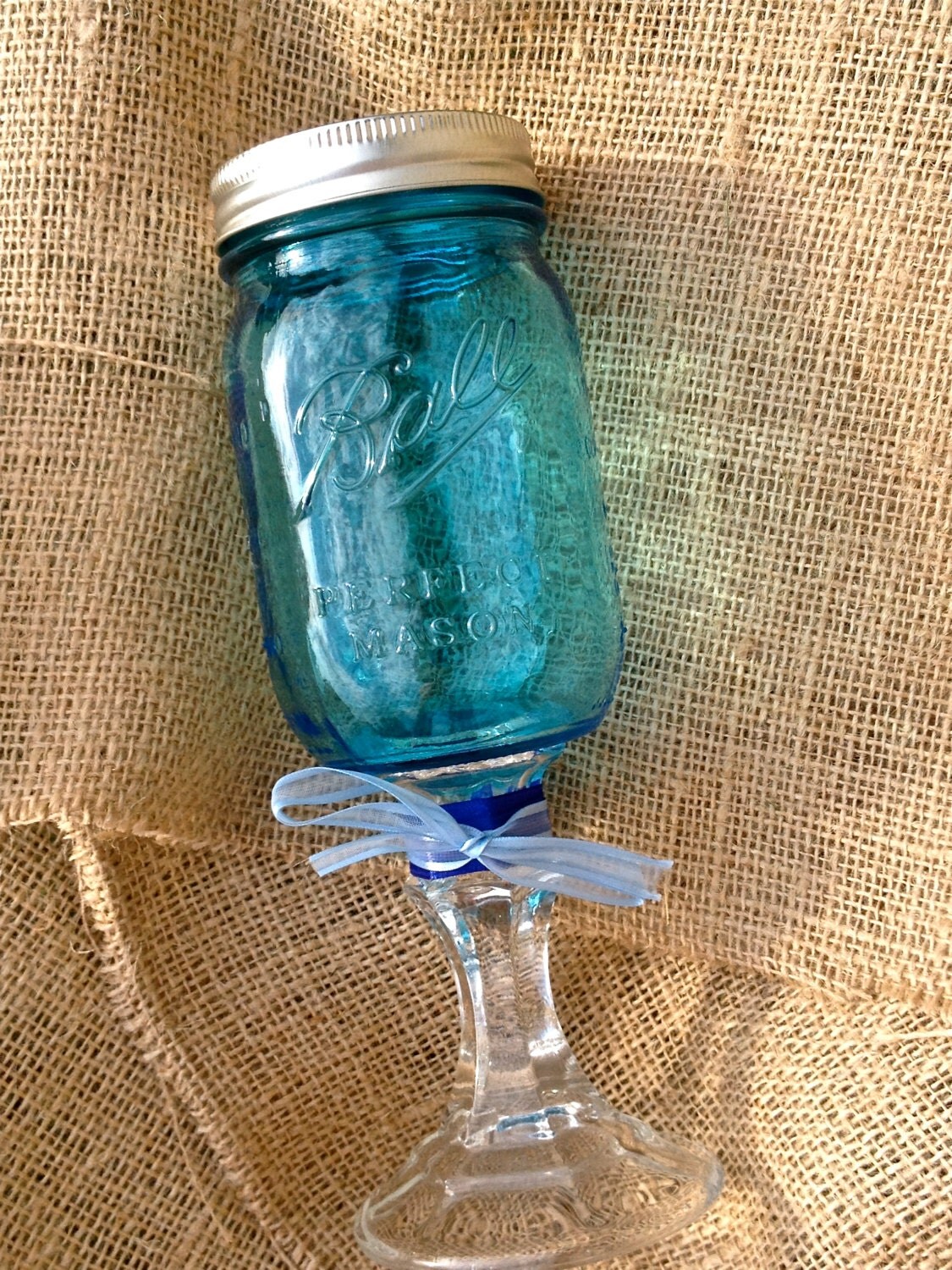Vintage Blue Mason Jar Redneck Wine Glasses